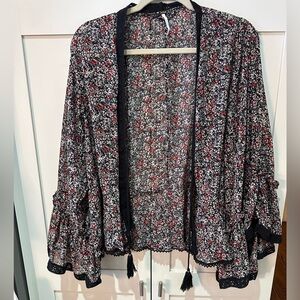 Free People Black and Red Floral Kimono